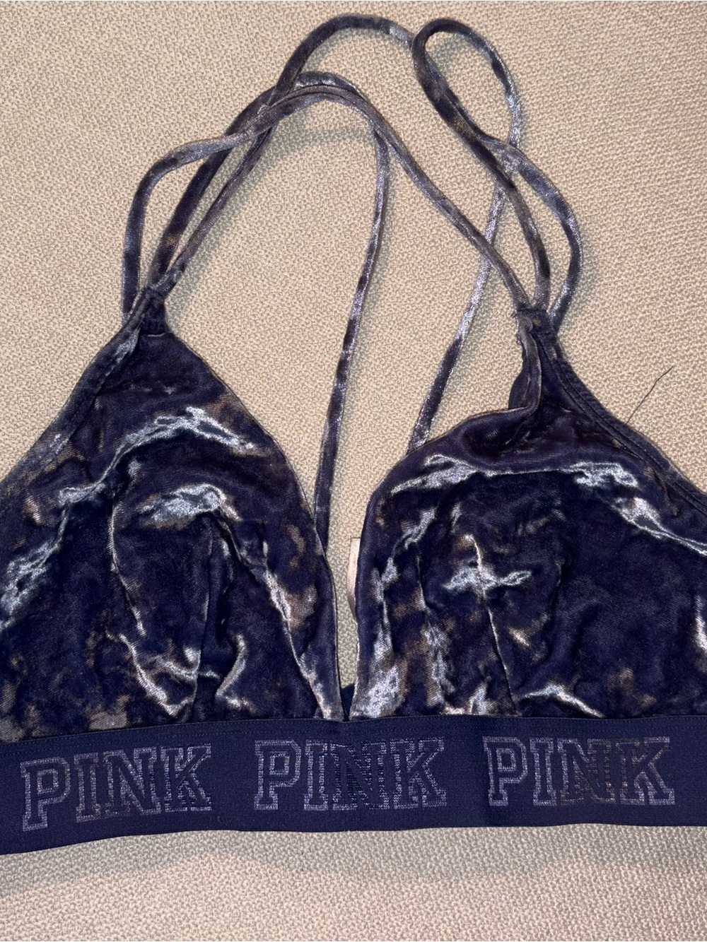 PINK Victoria's Secret Shimmery Blue Velvet Bralette Sz Large